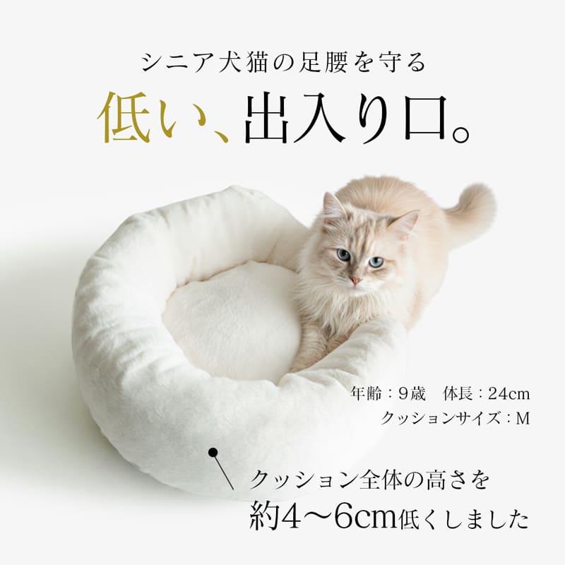 乗り降りしやすい低い出入り口｜シニア犬・猫が自分で乗り降りしやすいCare Luxeベッド
